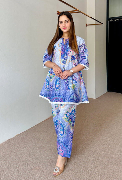 Blue Festive Schiffi Kurta Set